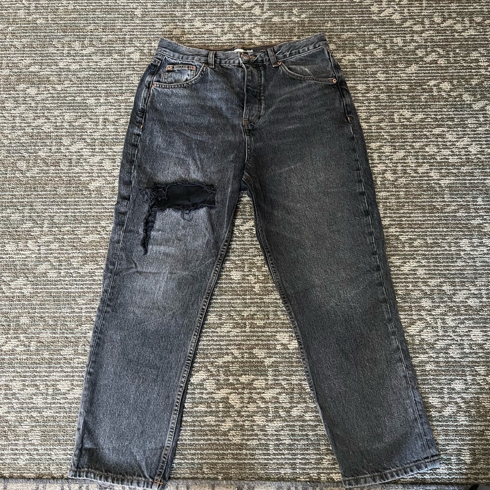 Topshop Women Black Distressed Jeans